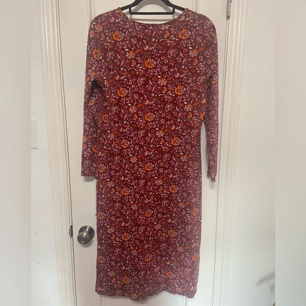 Land's End LIKE NEW 100% cotton burgundy floral midi length casual dress M - Picture 4 of 5